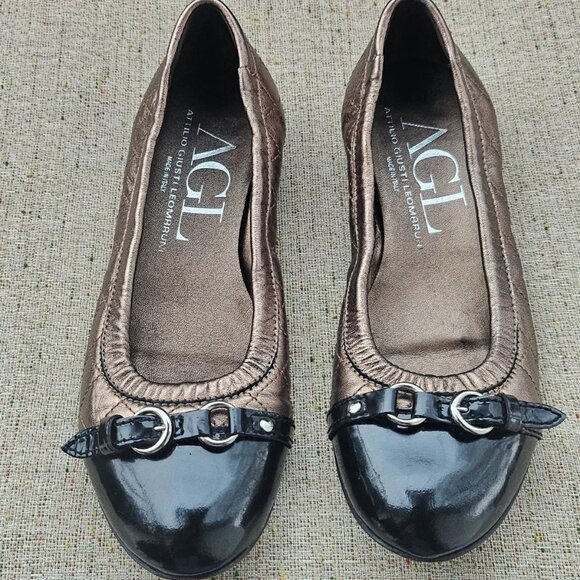Attilio Giusti Leombruni Ladies Shoes Flat Ballet Brown/Black made Italy 37.5